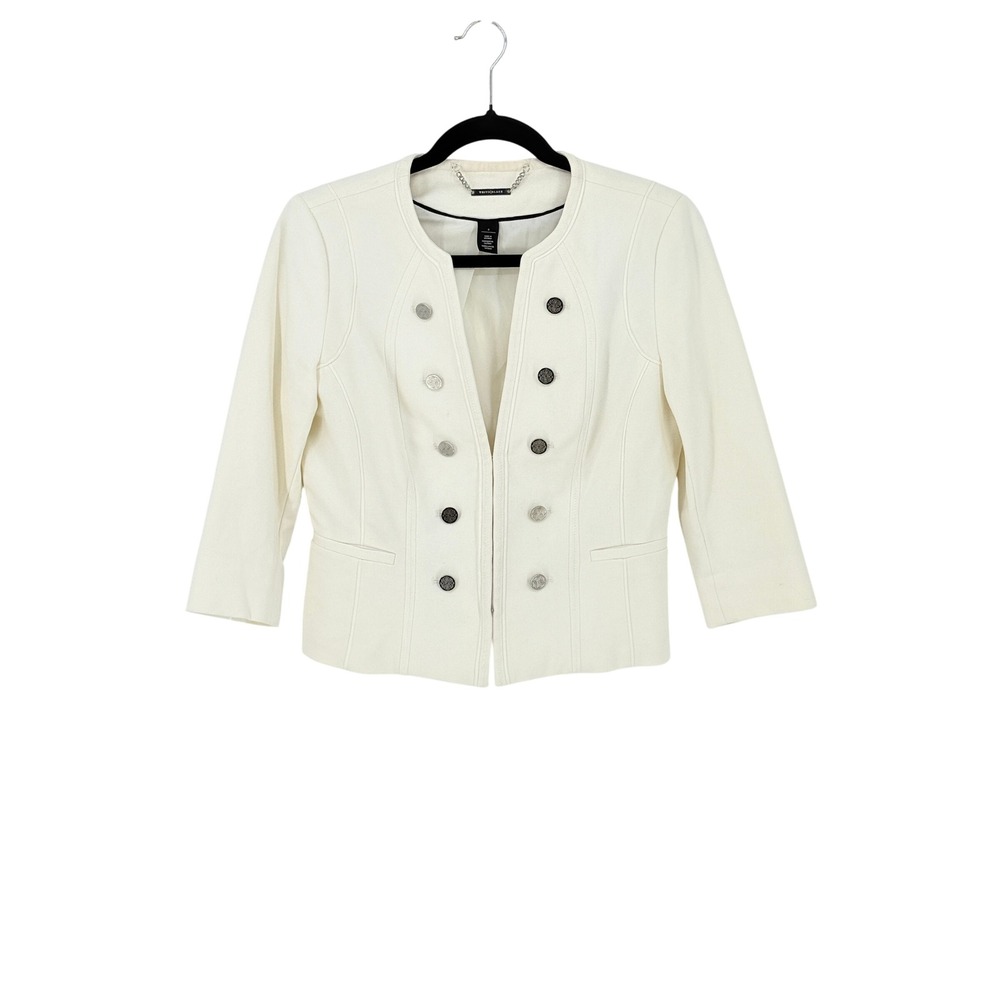 Womens White Military Band Jacket 3/4 Sleeve Size 6 White House Black Mrk